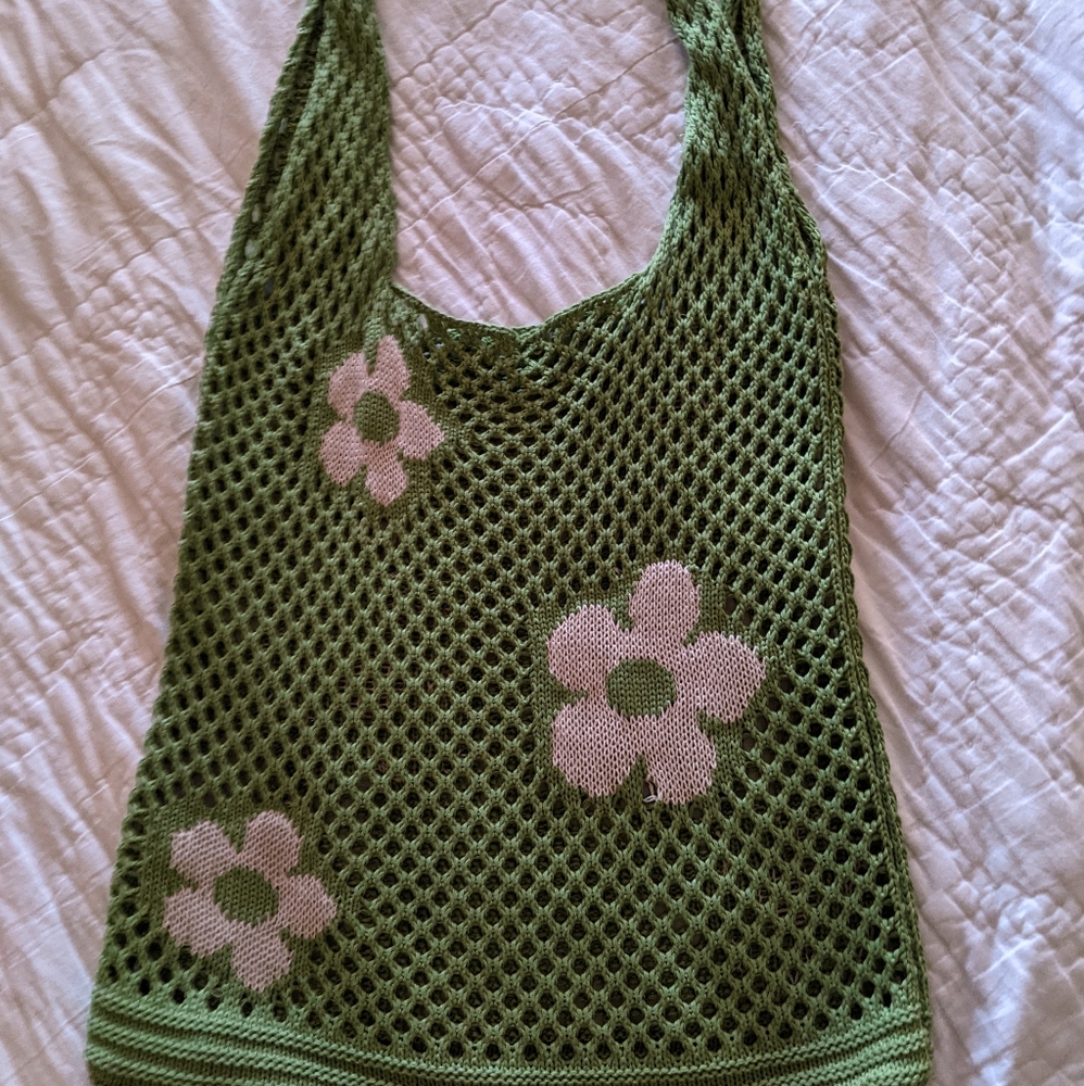 Green 💚 flower crochet knitted purse bag